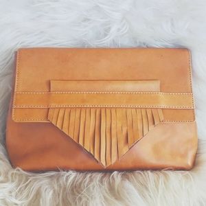 Marie Turnor fringe tan leather purse
